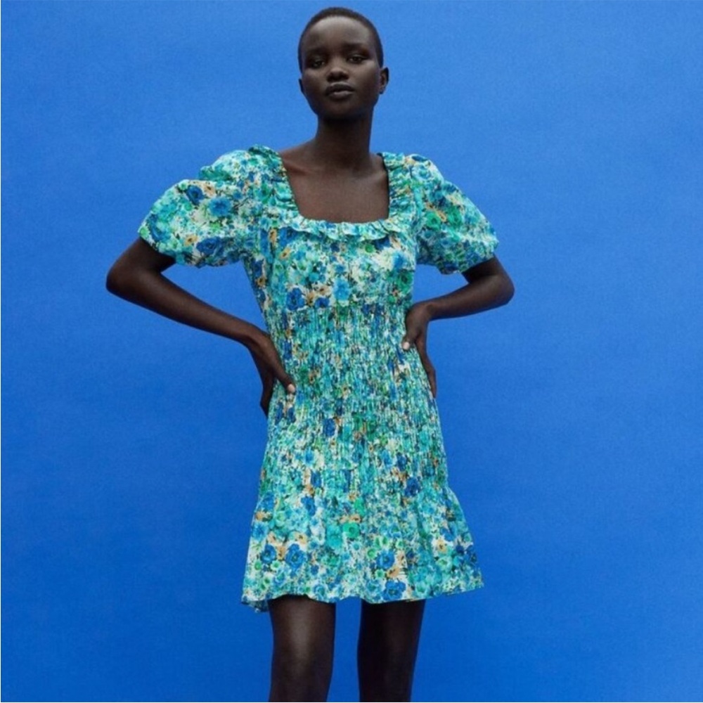 Zara Floral Puff Sleeve Mini Dress